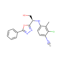 [C-]#[N+]c1ccc(N[C@H](CO)c2nnc(-c3ccccc3)o2)c(C)c1Cl ZINC000146544848