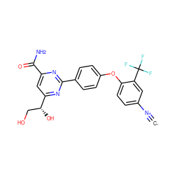 [C-]#[N+]c1ccc(Oc2ccc(-c3nc(C(N)=O)cc([C@H](O)CO)n3)cc2)c(C(F)(F)F)c1 ZINC001772627715