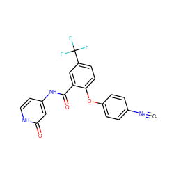 [C-]#[N+]c1ccc(Oc2ccc(C(F)(F)F)cc2C(=O)Nc2cc[nH]c(=O)c2)cc1 ZINC000261081187