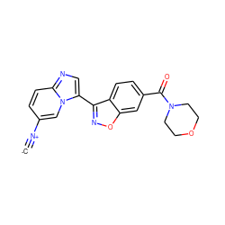 [C-]#[N+]c1ccc2ncc(-c3noc4cc(C(=O)N5CCOCC5)ccc34)n2c1 ZINC000145630058