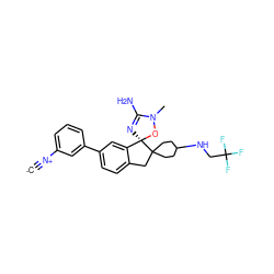 [C-]#[N+]c1cccc(-c2ccc3c(c2)[C@]2(N=C(N)N(C)O2)C2(CCC(NCC(F)(F)F)CC2)C3)c1 ZINC000201211585