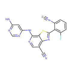 [C-]#[N+]c1cccc(F)c1-c1nc2c(C#N)cnc(Nc3cc(N)ncn3)c2s1 ZINC000169701531