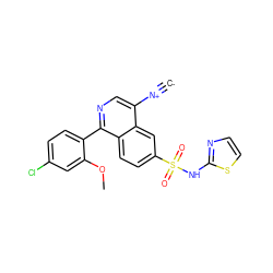 [C-]#[N+]c1cnc(-c2ccc(Cl)cc2OC)c2ccc(S(=O)(=O)Nc3nccs3)cc12 ZINC000261178855