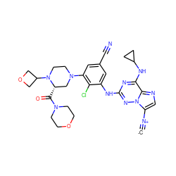 [C-]#[N+]c1cnc2c(NC3CC3)nc(Nc3cc(C#N)cc(N4CCN(C5COC5)[C@@H](C(=O)N5CCOCC5)C4)c3Cl)nn12 ZINC000169711946