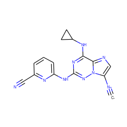 [C-]#[N+]c1cnc2c(NC3CC3)nc(Nc3cccc(C#N)n3)nn12 ZINC000169711950