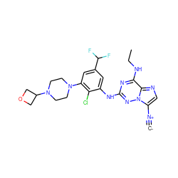 [C-]#[N+]c1cnc2c(NCC)nc(Nc3cc(C(F)F)cc(N4CCN(C5COC5)CC4)c3Cl)nn12 ZINC000169711955