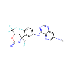 [C-]#[N+]c1cnc2c(Nc3ccc(F)c([C@]4(CF)C[C@@H](C(F)(F)F)OC(=N)N4)c3)ncnc2c1 ZINC001772643898