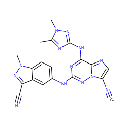 [C-]#[N+]c1cnc2c(Nc3nc(C)n(C)n3)nc(Nc3ccc4c(c3)c(C#N)nn4C)nn12 ZINC000169711956