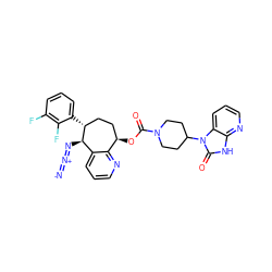 [N-]=[N+]=N[C@@H]1c2cccnc2[C@H](OC(=O)N2CCC(n3c(=O)[nH]c4ncccc43)CC2)CC[C@H]1c1cccc(F)c1F ZINC000068267818