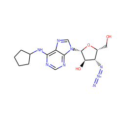 [N-]=[N+]=N[C@H]1[C@@H](CO)O[C@@H](n2cnc3c(NC4CCCC4)ncnc32)[C@@H]1O ZINC000013766374