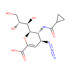 [N-]=[N+]=N[C@H]1C=C(C(=O)O)O[C@@H]([C@H](O)[C@H](O)CO)[C@@H]1NC(=O)C1CC1 ZINC000299828417