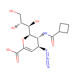 [N-]=[N+]=N[C@H]1C=C(C(=O)O)O[C@@H]([C@H](O)[C@H](O)CO)[C@@H]1NC(=O)C1CCC1 ZINC000299828870