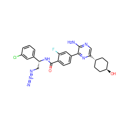 [N-]=[N+]=NC[C@@H](NC(=O)c1ccc(-c2nc([C@H]3CC[C@H](O)CC3)cnc2N)cc1F)c1cccc(Cl)c1 ZINC001772649346