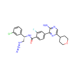 [N-]=[N+]=NC[C@@H](NC(=O)c1ccc(-c2nc(C3CCOCC3)cnc2N)cc1F)c1cccc(Cl)c1 ZINC001772653682