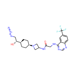 [N-]=[N+]=NC[C@@H](O)[C@H]1CC[C@@H](N2CC(NC(=O)CNc3ncnc4ccc(C(F)(F)F)cc34)C2)CC1 ZINC000261094200