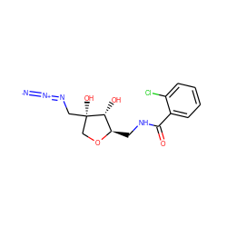 [N-]=[N+]=NC[C@]1(O)CO[C@H](CNC(=O)c2ccccc2Cl)[C@H]1O ZINC001772642015