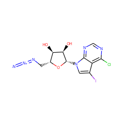 [N-]=[N+]=NC[C@H]1O[C@@H](n2cc(I)c3c(Cl)ncnc32)[C@H](O)[C@@H]1O ZINC000013809451