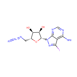 [N-]=[N+]=NC[C@H]1O[C@@H](n2nc(I)c3c(N)ncnc32)[C@H](O)[C@@H]1O ZINC000013833690