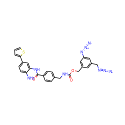 [N-]=[N+]=NCc1cc(COC(=O)NCc2ccc(C(=O)Nc3cc(-c4cccs4)ccc3N)cc2)cc(N=[N+]=[N-])c1 ZINC000084671894