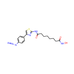 [N-]=[N+]=Nc1ccc(-c2csc(NC(=O)CCCCCCC(=O)NO)n2)cc1 ZINC000045284326