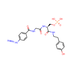 [N-]=[N+]=Nc1ccc(C(=O)NCC(=O)N[C@@H](COP(=O)(O)O)C(=O)NCCc2ccc(O)cc2)cc1 ZINC000144146391