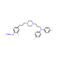 [N-]=[N+]=Nc1ccc(CCCN2CCN(CCCN(c3ccc(F)cc3)c3ccc(F)cc3)CC2)cc1I ZINC000028636908