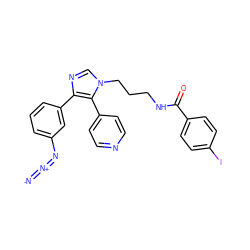 [N-]=[N+]=Nc1cccc(-c2ncn(CCCNC(=O)c3ccc(I)cc3)c2-c2ccncc2)c1 ZINC000028527247