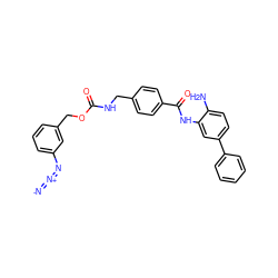 [N-]=[N+]=Nc1cccc(COC(=O)NCc2ccc(C(=O)Nc3cc(-c4ccccc4)ccc3N)cc2)c1 ZINC000084671892