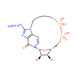 [N-]=[N+]=Nc1nc2c(=O)n3cnc2n1CCCCO[P@](=O)(O)O[P@](=O)(O)OC[C@H]1O[C@@H]3[C@H](O)[C@@H]1O ZINC000299836671