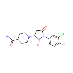 [NH]C(=O)C1CCN([C@@H]2CC(=O)N(c3ccc(F)c(Cl)c3)C2=O)CC1 ZINC000020026377