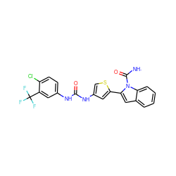 [NH]C(=O)n1c(-c2cc(NC(=O)Nc3ccc(Cl)c(C(F)(F)F)c3)cs2)cc2ccccc21 ZINC001772642352