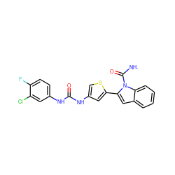 [NH]C(=O)n1c(-c2cc(NC(=O)Nc3ccc(F)c(Cl)c3)cs2)cc2ccccc21 ZINC001772583695