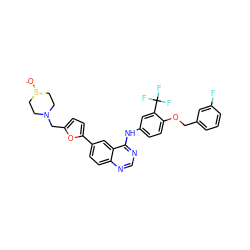 [O-][S+]1CCN(Cc2ccc(-c3ccc4ncnc(Nc5ccc(OCc6cccc(F)c6)c(C(F)(F)F)c5)c4c3)o2)CC1 ZINC000034800102