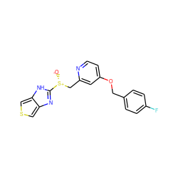 [O-][S@+](Cc1cc(OCc2ccc(F)cc2)ccn1)c1nc2cscc2[nH]1 ZINC000013448741