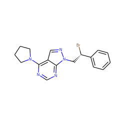 Br[C@@H](Cn1ncc2c(N3CCCC3)ncnc21)c1ccccc1 ZINC000013682955