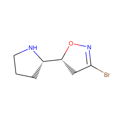 BrC1=NO[C@@H]([C@@H]2CCCN2)C1 ZINC000066262190