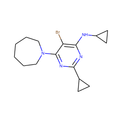 Brc1c(NC2CC2)nc(C2CC2)nc1N1CCCCCC1 ZINC000028572454