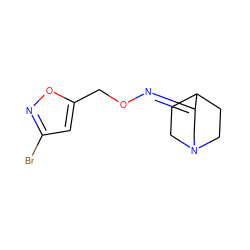 Brc1cc(CO/N=C2\CN3CCC2CC3)on1 ZINC000026727263