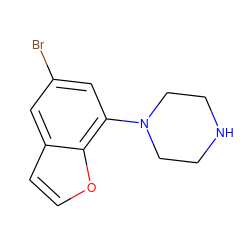 Brc1cc(N2CCNCC2)c2occc2c1 ZINC000013741475