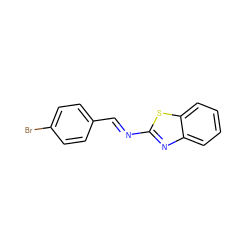 Brc1ccc(/C=N/c2nc3ccccc3s2)cc1 ZINC000003159507