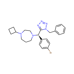 Brc1ccc([C@H](c2nnnn2Cc2ccccc2)N2CCCN(C3CCC3)CC2)cc1 ZINC000058576045