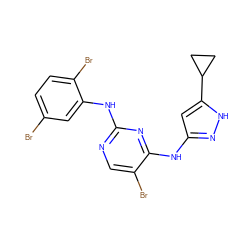 Brc1ccc(Br)c(Nc2ncc(Br)c(Nc3cc(C4CC4)[nH]n3)n2)c1 ZINC000203004446