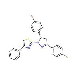 Brc1ccc(C2=NN(c3nc(-c4ccccc4)cs3)[C@H](c3ccc(Br)cc3)C2)cc1 ZINC000072178133