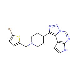 Brc1ccc(CN2CCC(c3nnn4cnc5[nH]ccc5c34)CC2)s1 ZINC001772639294