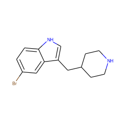 Brc1ccc2[nH]cc(CC3CCNCC3)c2c1 ZINC000028759151