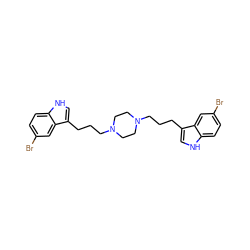 Brc1ccc2[nH]cc(CCCN3CCN(CCCc4c[nH]c5ccc(Br)cc45)CC3)c2c1 ZINC000103253725