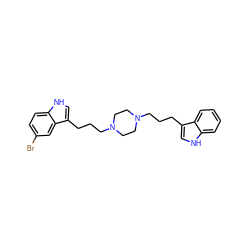 Brc1ccc2[nH]cc(CCCN3CCN(CCCc4c[nH]c5ccccc45)CC3)c2c1 ZINC000103253729