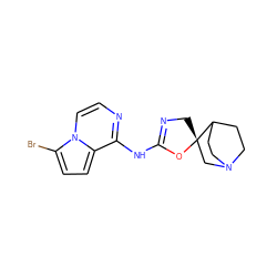 Brc1ccc2c(NC3=NC[C@@]4(CN5CCC4CC5)O3)nccn12 ZINC001772643616