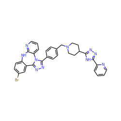 Brc1ccc2c(c1)-c1nnc(-c3ccc(CN4CCC(c5nnc(-c6ccccn6)[nH]5)CC4)cc3)n1-c1cccnc1N2 ZINC000163986689