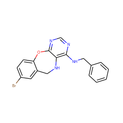 Brc1ccc2c(c1)CNc1c(NCc3ccccc3)ncnc1O2 ZINC000028571527